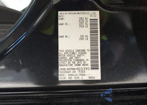 2022 Nissan Altima Sv Fwd from USA, damaged, VIN 1N4BL4DV9NN403391